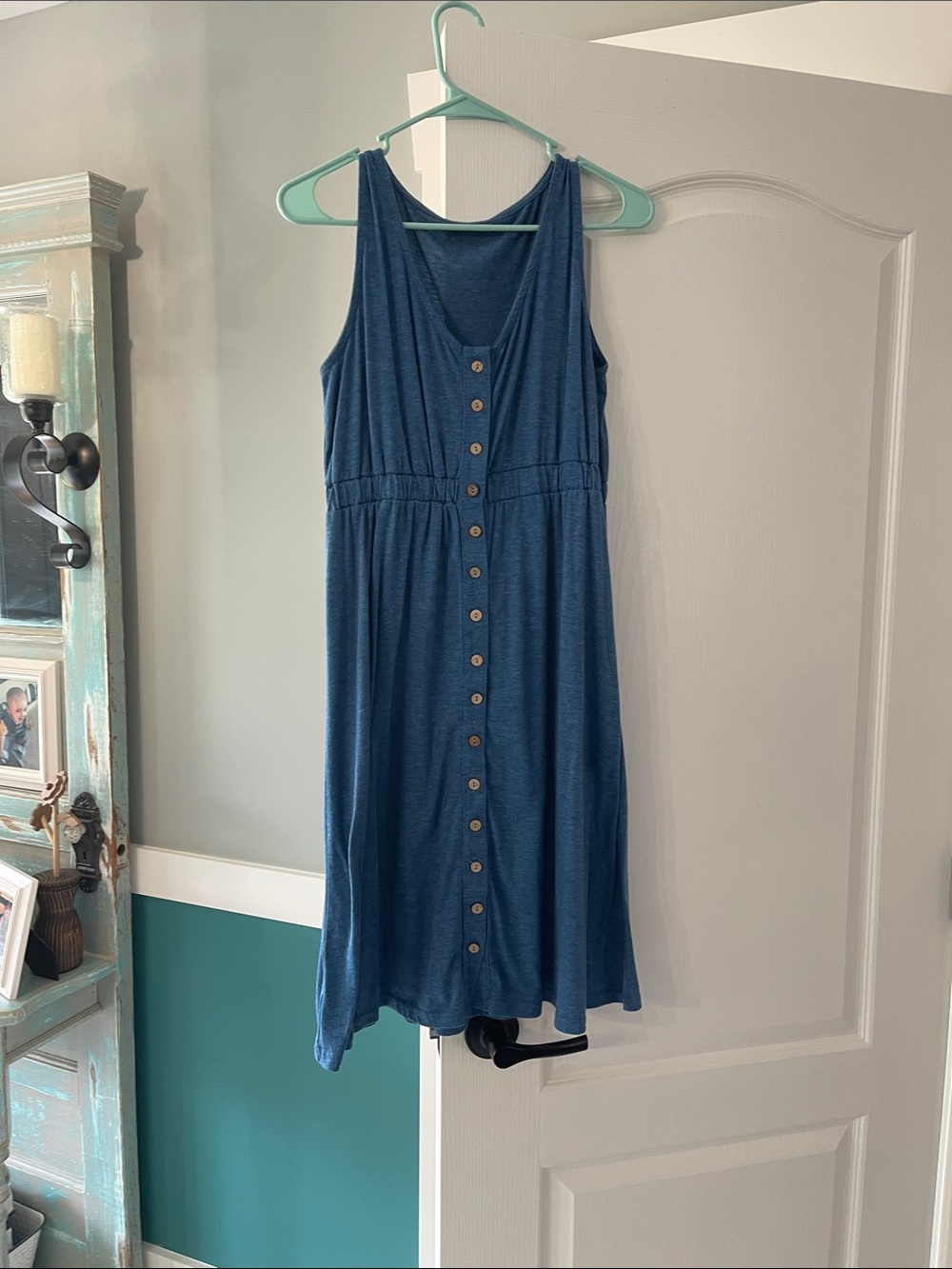 Blue Button-Front Sleeveless Midi Dress